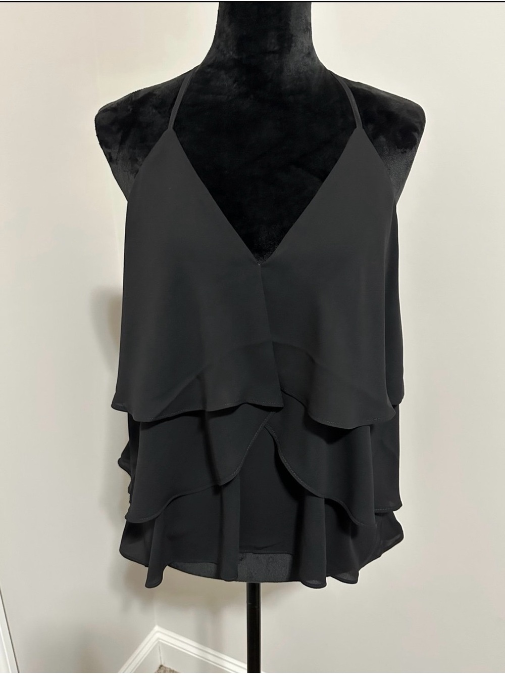 Express Black Tiered Ruffle V-Neck Cami